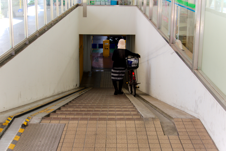 Bicycle Ramps between Ground Level and Underground Garage at Hakata Station