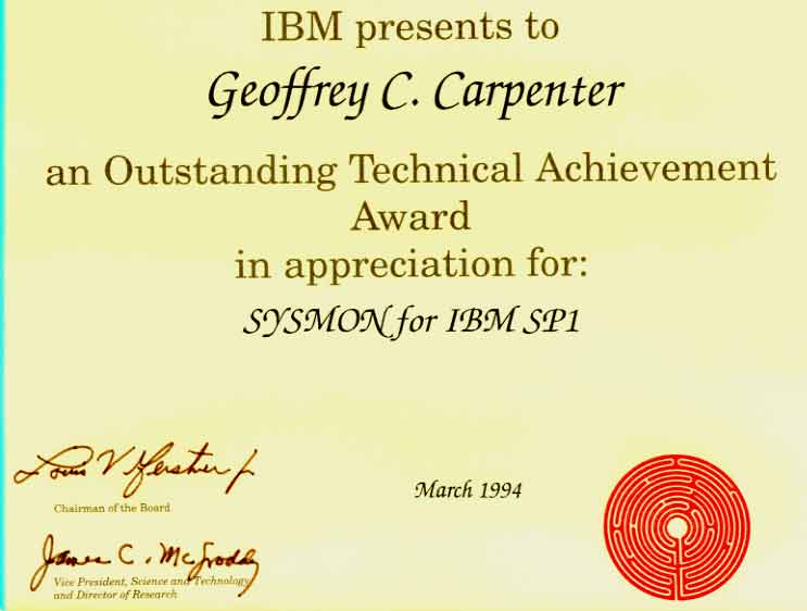 Outstanding Technical Achievement Award for SYSMON for IBM SP1