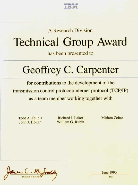 Technical Group Award for contributions to the development of TCP/IP